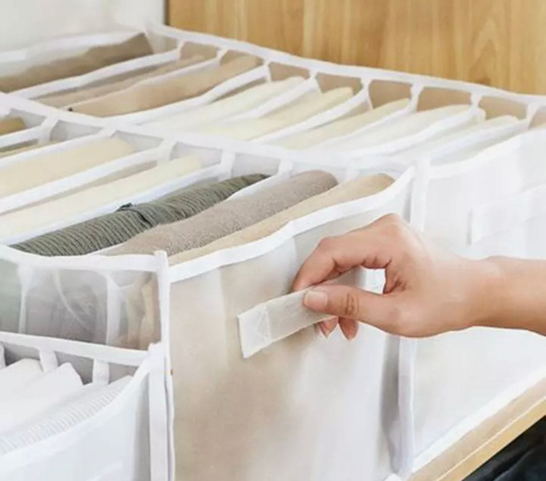 7 Compartment Storage Box, Jeans Organizer, Stackable Pants Drawer Divider, Washable Home Storage Box 7 Compartment Storage Box, Jeans Organizer, Stackable Pants Drawer Divider, Washable Home Storage Box